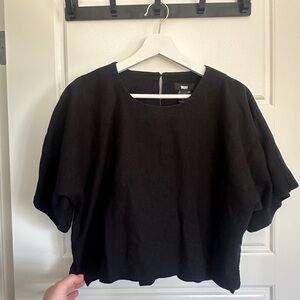 DKNY Black Oversized Boxy Short Sleeve Blouse - Linen